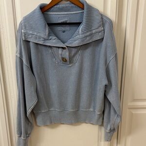 Blue Aerie Collared Pullover Sweater & Matching Barrel Leg Sweatpant Set (short)